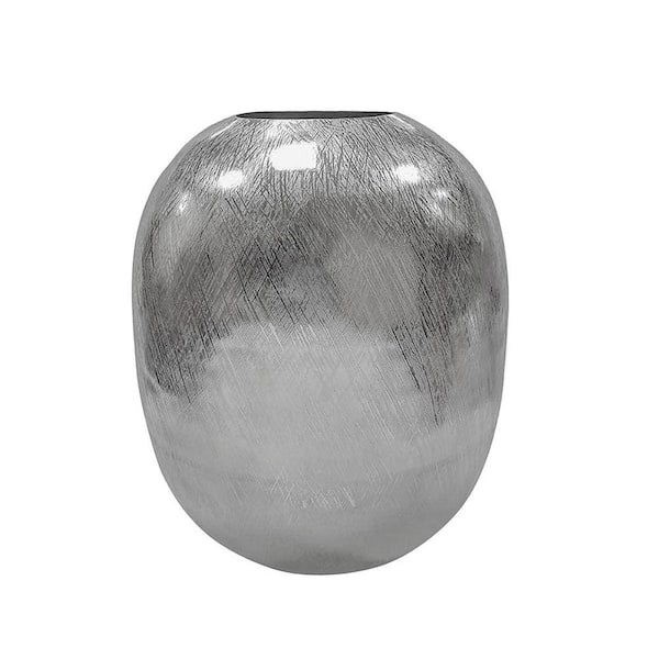 PRIMROSE CARNATION LLC Simple Style 15 in. Silver Streaks Finish Aluminum Decorative Vase 1 Pieces, for Console Table, Dining Table, and Mantel
