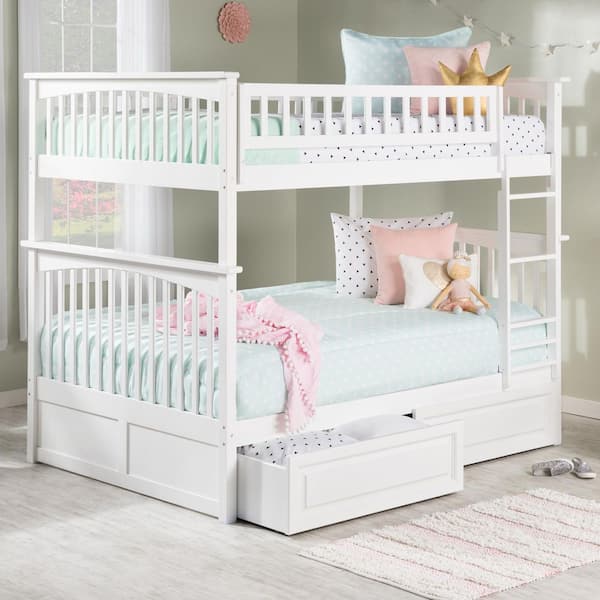 Columbia Bunk Bed Full over Full with 2 Raised Panel Bed Drawers in White