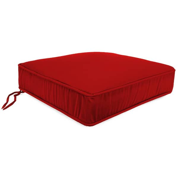 Jordan Manufacturing Sunbrella 22.5 in. x 21.5 in. Canvas Logo Red Solid Rectangular Boxed Edge Outdoor Deep Seat Cushion with Ties and Welt