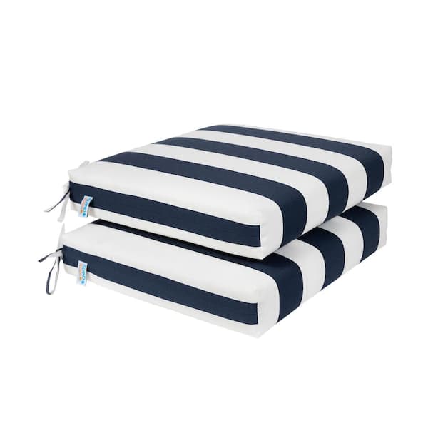 Island Retreat All-Weather 18.5 x 16 2-Piece Outdoor Seat Cushion Navy and White Striped