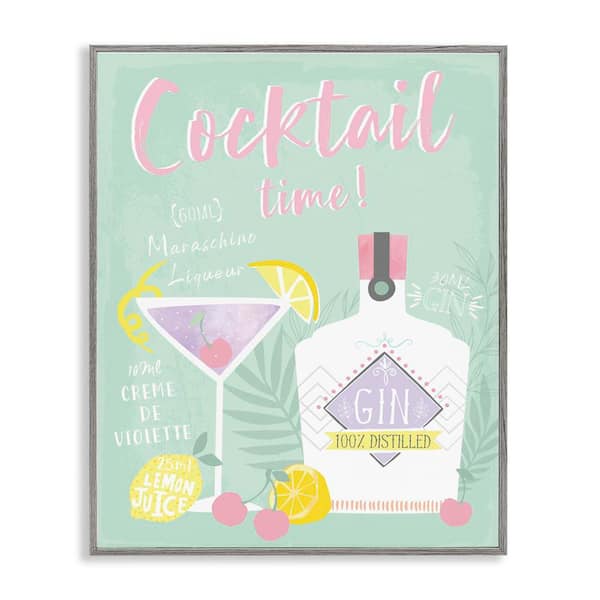 Stupell Industries Cocktail Time with Recipe by Angela Nickeas Gray Framed Food Giclee Art Print 14 in. x 11 in.