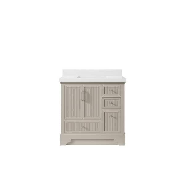 Willow Collections Alys 36 in. W x 22 in. D x 36 in. H Single Sink Bath Vanity Center in Fine Grain with 2 in. White Quartz Top