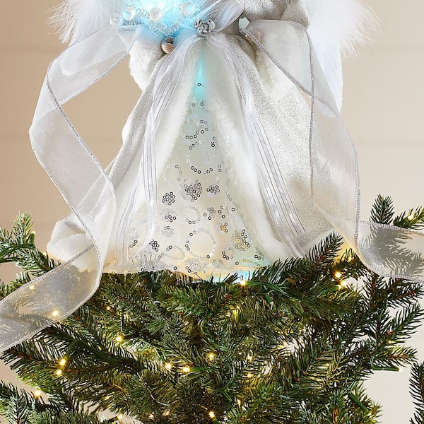 Northlight 18 inch Lighted White and Silver Angel in A Dress Christmas Tree Topper - Warm White Lights