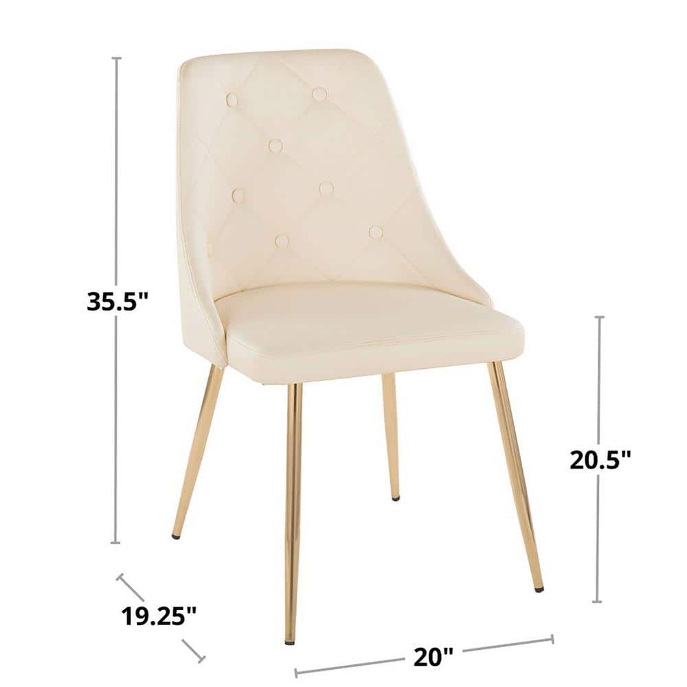 Cream Faux Leather Upholstered Side Chair with Gold Metal Legs