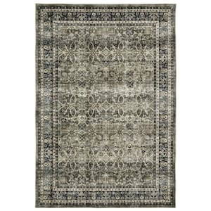 Summit Gray/Blue 8 ft. x 10 ft. Traditional Oriental Border Polyester Machine Washable Indoor Area Rug