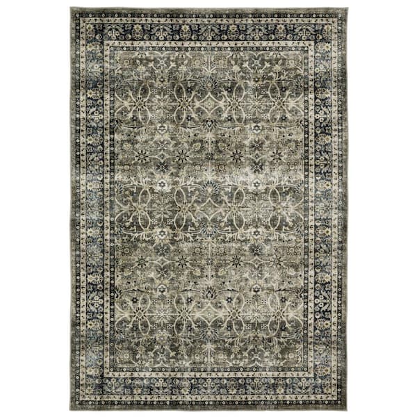 AVERLEY HOME Summit Gray/Blue 8 ft. x 10 ft. Traditional Oriental Border Polyester Machine Washable Indoor Area Rug