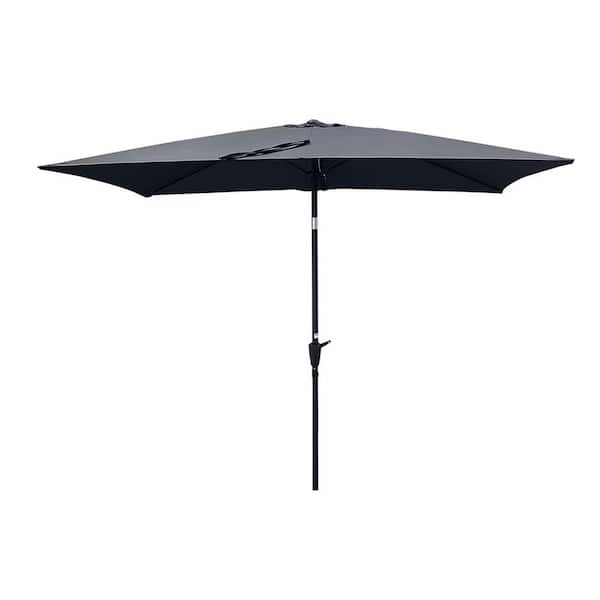 9 ft. Steel Market Push-Button Tilt Rectangular Patio Umbrella in Anthracite with Crank Lift (Base Not Included)