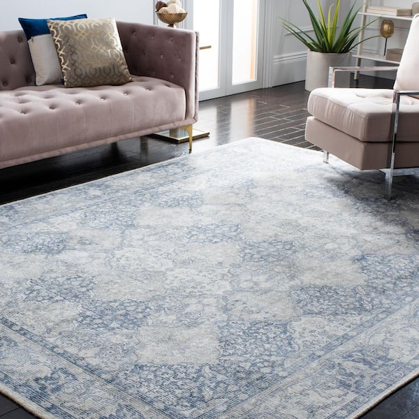 Restoration Vintage 9 ft. x 12 ft. Ivory/Blue Ornate Border Area Rug