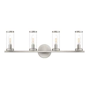 Loveland 25 in. 4-Light Brushed Nickel Bathroom Vanity Light Fixture with Clear Glass Shades