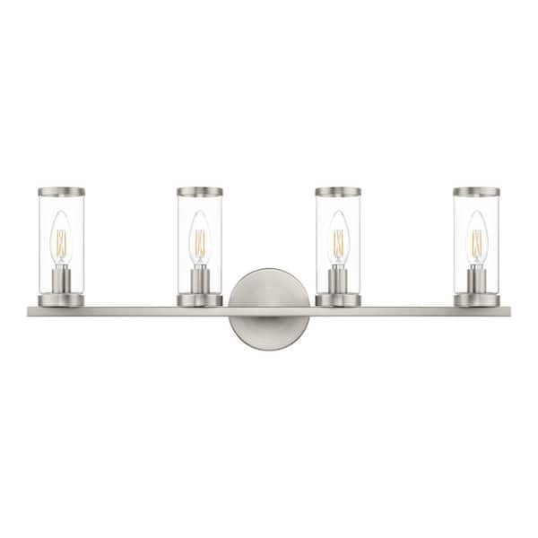 Hampton Bay Loveland 25 in. 4Light Brushed Nickel Bathroom Vanity Light Fixture with Clear