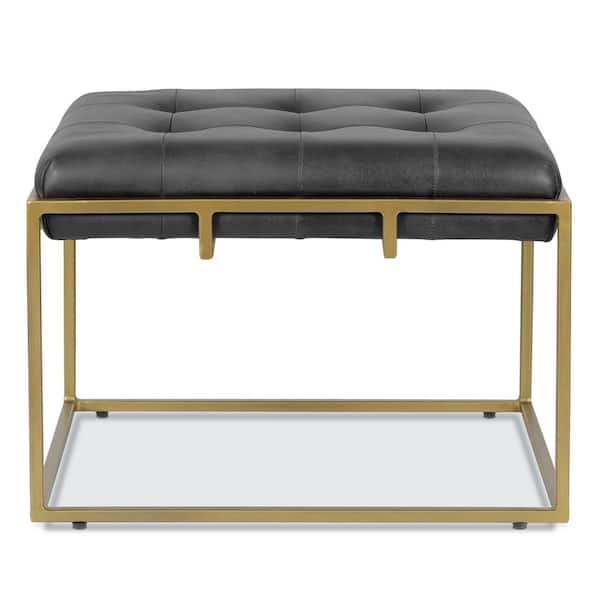 EDGEMOD Curio 23 in. Carbon Black Leather and Brass Legs Ottoman