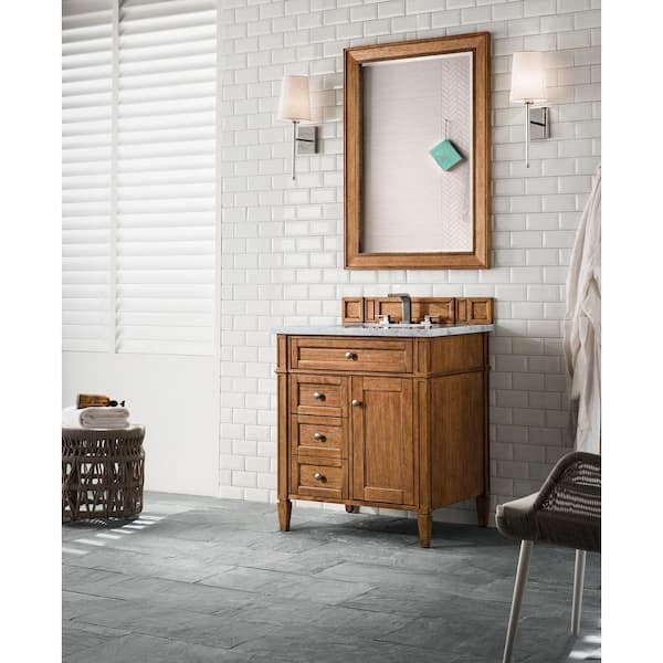 Brittany 30 in. W x 23.5 in. D x 34 in. H Bathroom Vanity in Saddle Brown with Eternal Jasmine Pearl Quartz Top