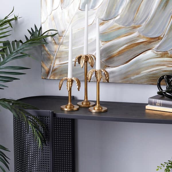Litton Lane Gold Aluminum Candle Holder (Set of 3)