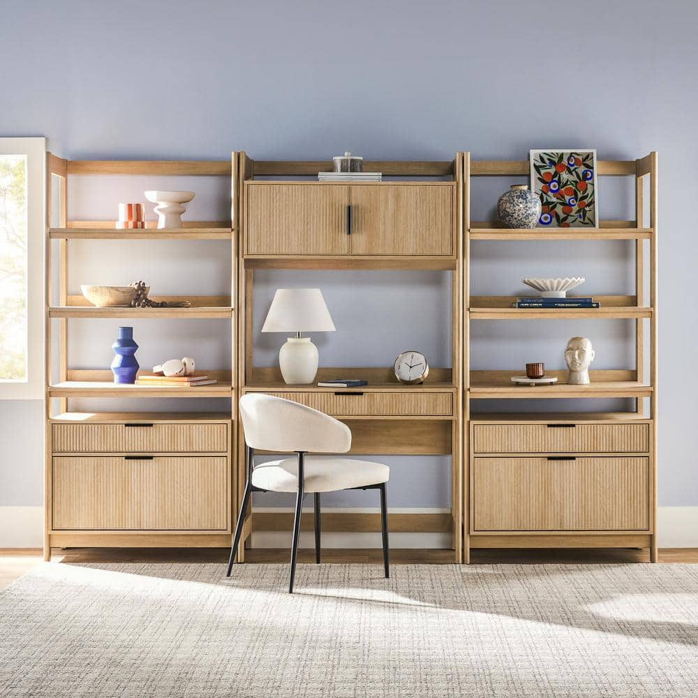 Welwick Designs 3-Piece Transitional Coastal Oak Reeded 38 in. Hutch ...