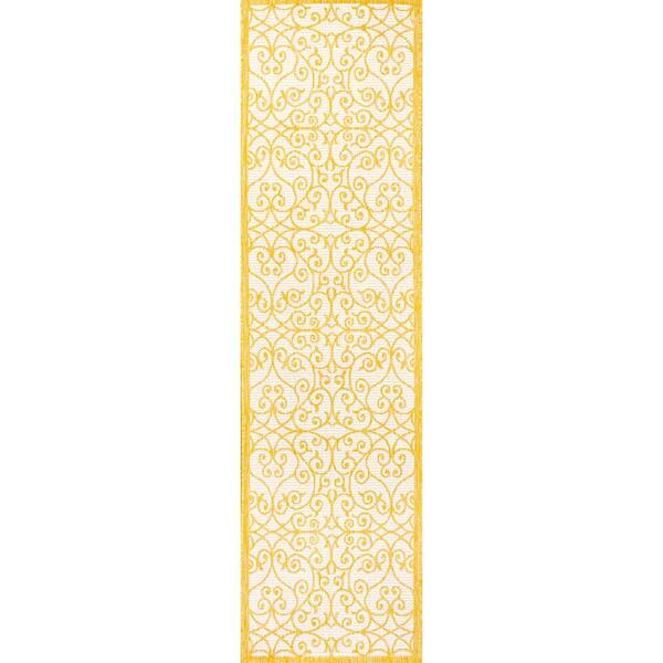 Madrid Vintage Filigree Textured Weave Cream/Yellow 2 ft. x 10 ft. Indoor/Outdoor Runner Rug