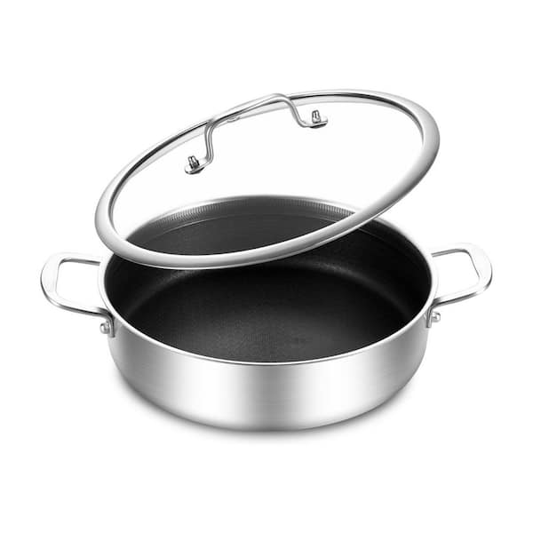 6 Quart Tri-Ply Stainless Steel Non-Stick Sauté Pan with Lid, Induction Compatible, Oven Safe Skillet