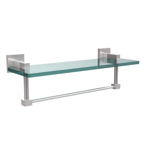 Allied Brass Montero 16 in. L x 5-1/4 in. H x 5-3/4 in. W Clear Glass Vanity Bathroom Shelf with Towel Bar in Satin Chrome