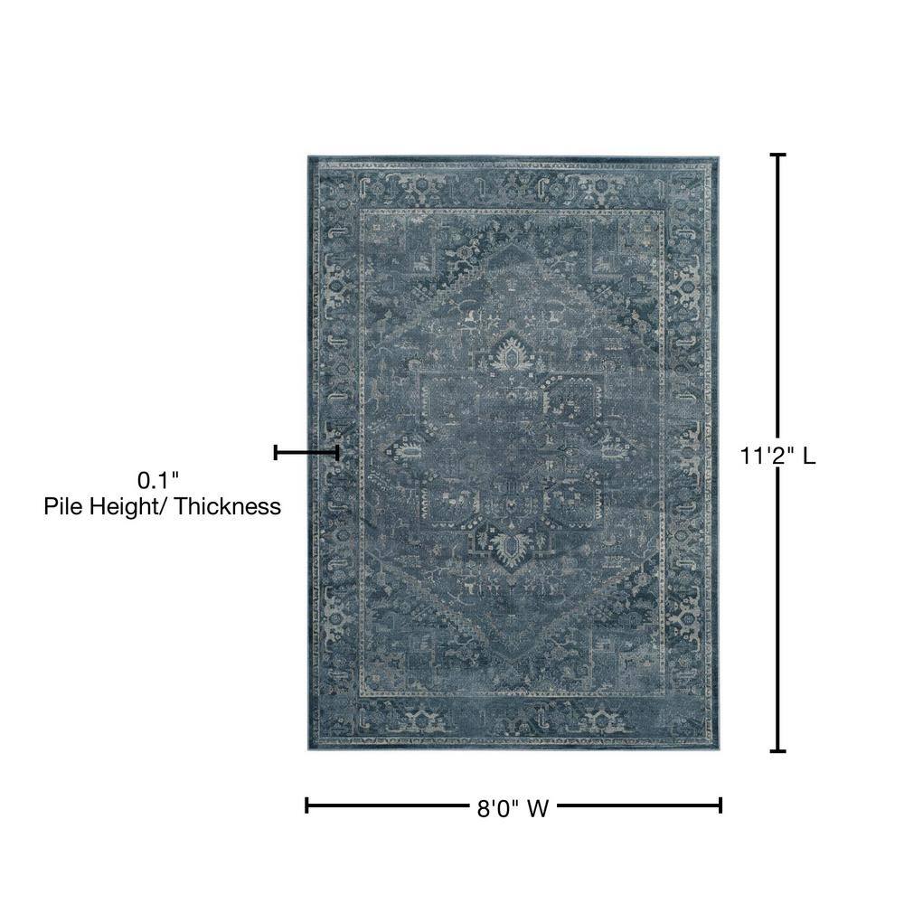 Elegant Vintage Blue Viscose 8'x11' Hand-Knotted Area Rug
