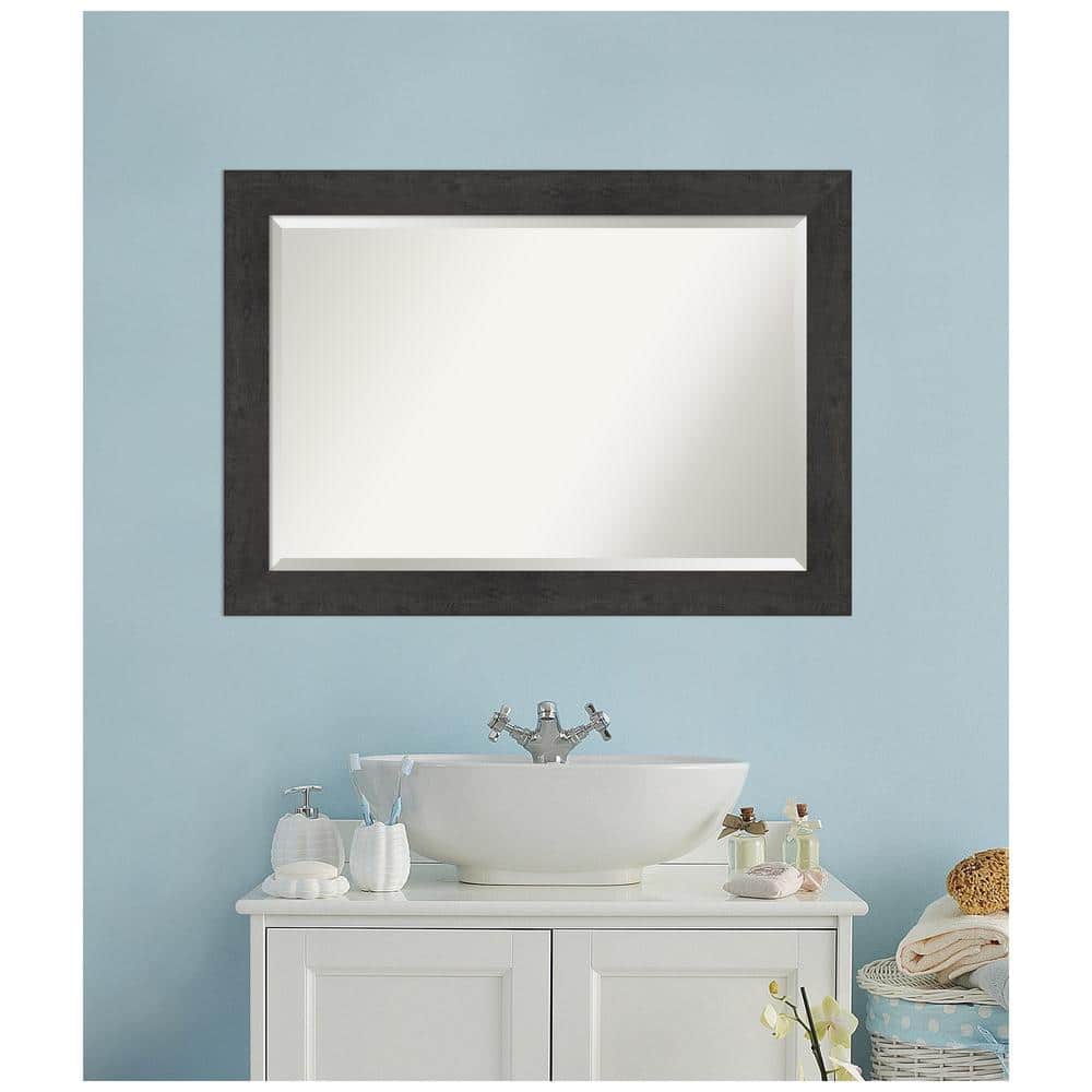 Rustic Plank Espresso Rectangular Wood Bathroom Mirror 41x29