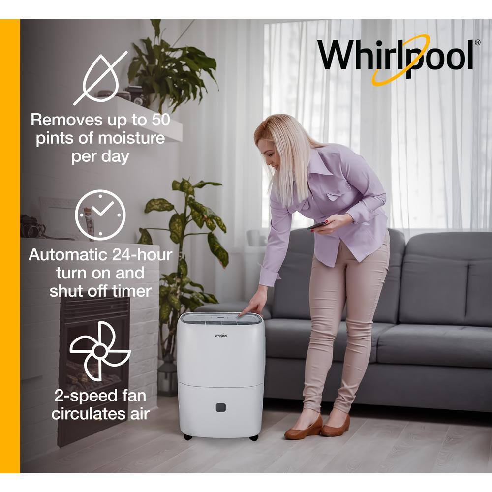 Whirlpool 30 Pint White Portable Dehumidifier with Humidistat