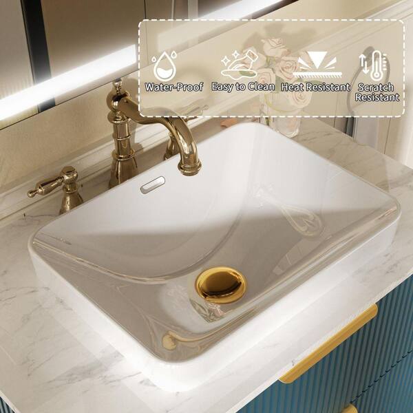FAMYYT 30 in. W Bath Vanity in Aqua Blue with White Cultured