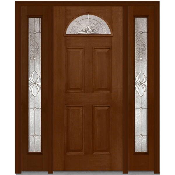 MMI Door 60 in. x 80 in. Heirloom Master Right-Hand 1/4-Lite Decorative Fiberglass Mahogany Prehung Front Door with Sidelites