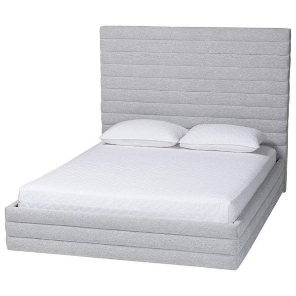 Cadmus Light Gray Fabric and Wood Frame Queen Platform Bed