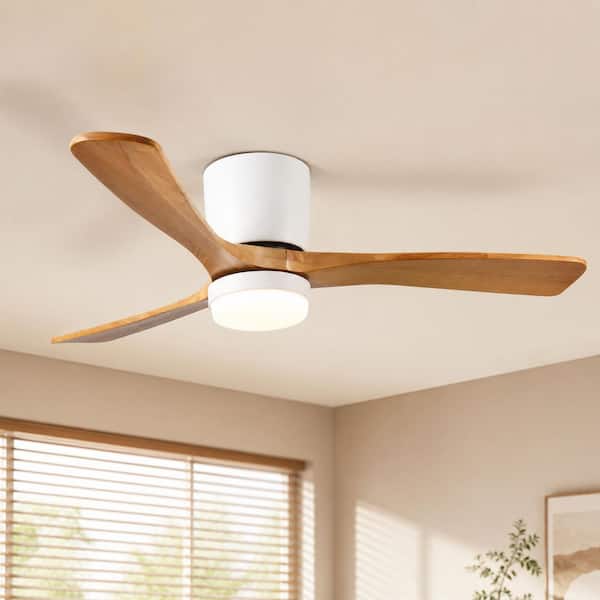 42 in. Integrated LED Indoor Flush Mount White/Oak Standard Ceiling Fan with Dimmable Light and Remote 6-Speed