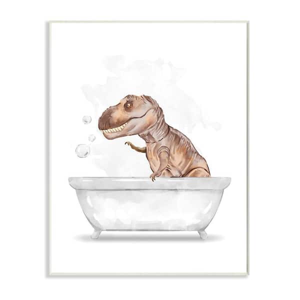 Stupell Industries T-Rex Dinosaur in Bubble Bath White Brown By Ziwei Li Unframed Print Abstract Wall Art 13 in. x 19 in.
