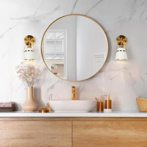 Modern Dome Bedroom Wall Sconce Light 1-Light White and Gold Funnel Bathroom Wall Sconce Light with Metal Shade