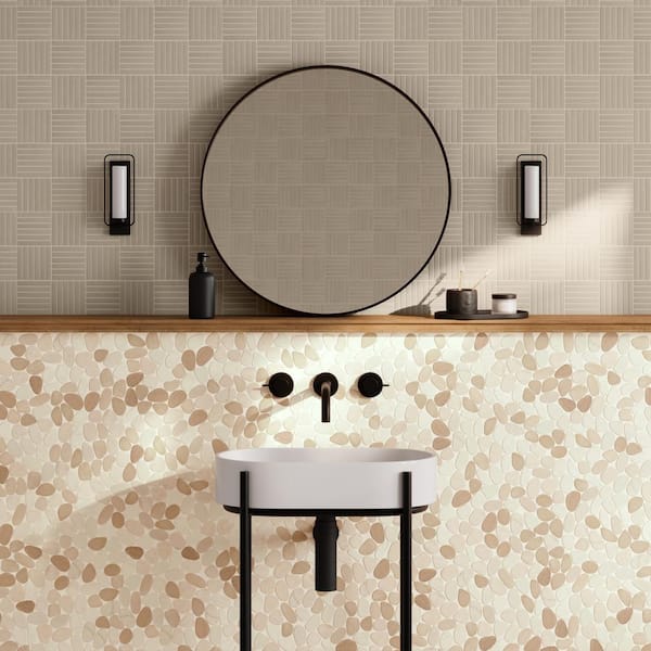 Waterbrook Pebble 2 in. x 2 in. White/Tan Stone Mosaic Tile (11 sq. ft./Case)