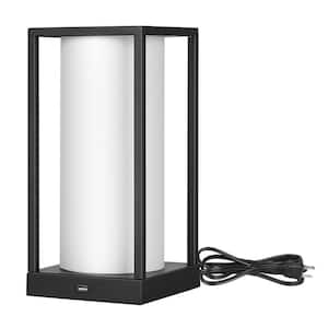 EDISHINE 11.4 in. Black Dimmable Touch Control Table Lamp with White Shade and USB Port