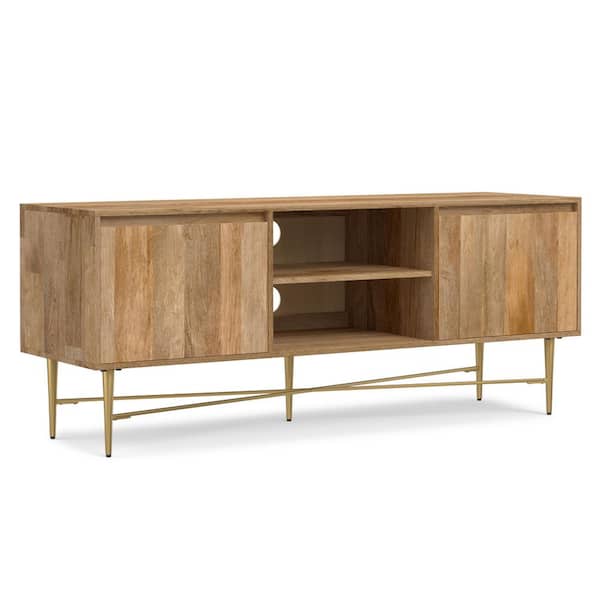 Simpli Home Fallon Solid Mango Wood 60 in. Wide Contemporary TV Media Stand in Natural for TVs up to 65 in.