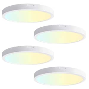 4-Pack 7 in. White New Ultra-Low-Profile Integrated LED Flush Mount Light 2700K-5000K 5CCT Selectable Ceiling Light