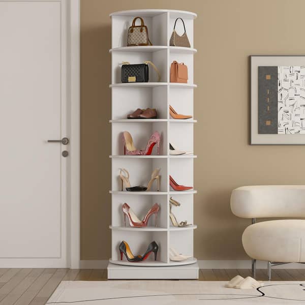 65 in. H 28 shoes-Pairs 7 Tier 360° Spinning Rotating White Shoe Rack