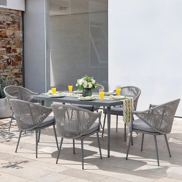 Nuu Garden Aluminum Patio Outdoor Dining Chair Woven Rope Armchair
