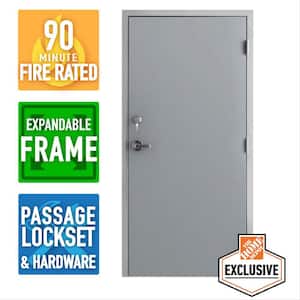36 in. x 84 in. Left Hand Galvanneal Steel Commercial Door Kit with 90 Minute Fire Rating, Adjustable Frame
