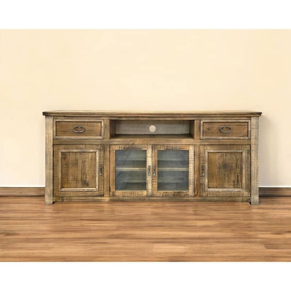 HomeRoots Brown TV Stand Fits TV's up to 78 in. with Cabinet;Shelves;Storage