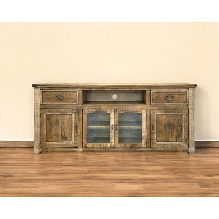 HomeRoots Brown TV Stand Fits TV's up to 78 in. with Cabinet;Shelves;Storage