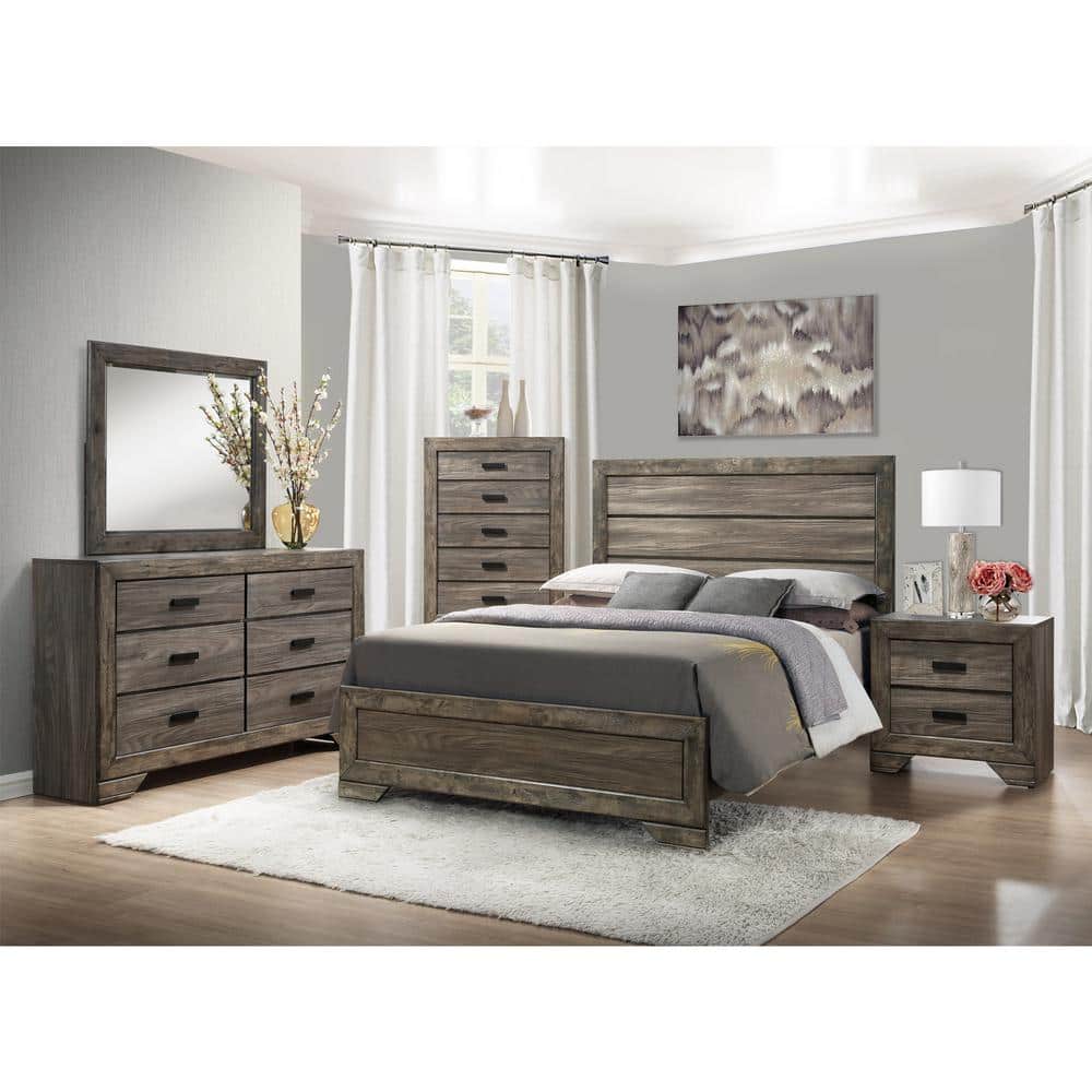 Grayson Rustic Gray Oak 6-Drawer Dresser with Beveled Mirror