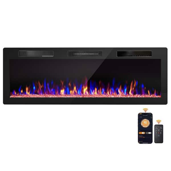 50 in. wall-mounted smart silent electric fireplace with timer and remote control in Black