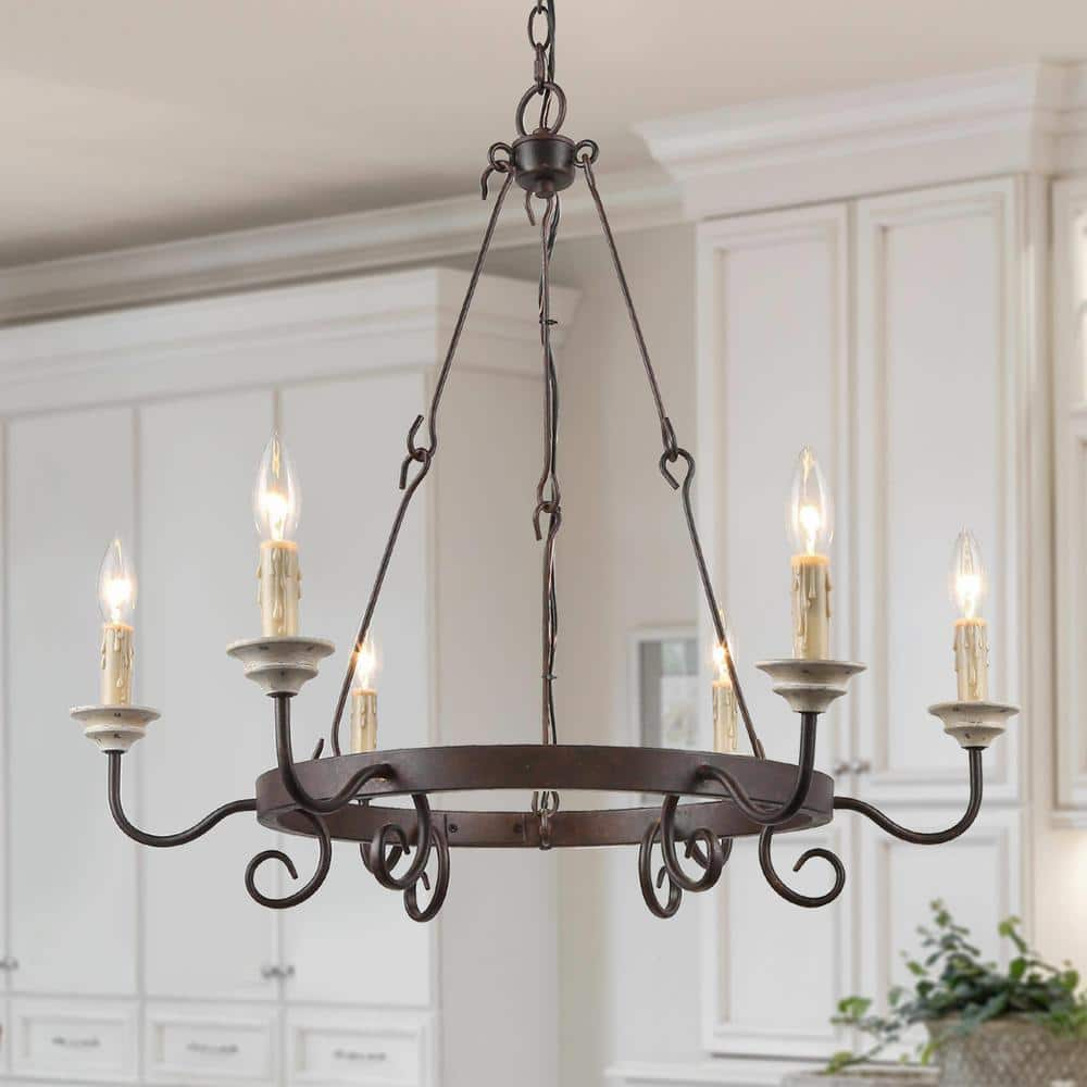 LNC 6-Light Modern Farmhouse Bronze Candlestick Chandelier Wagon Wheel ...