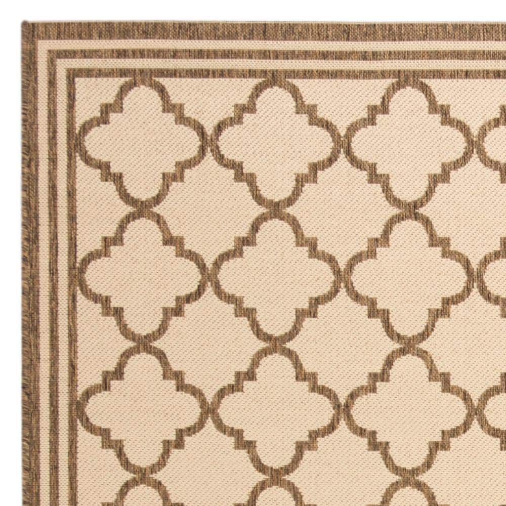 Cream and Beige Square Stain-Resistant Indoor/Outdoor Rug