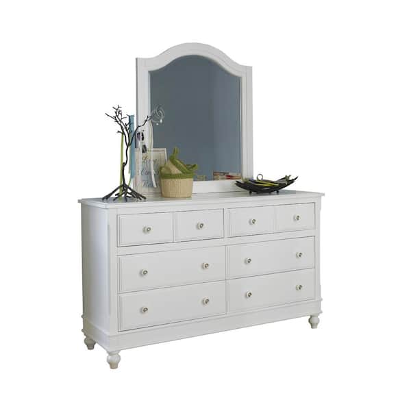 Hillsdale Furniture Lake House White 8-Drawer 60 in. Dresser with Mirror