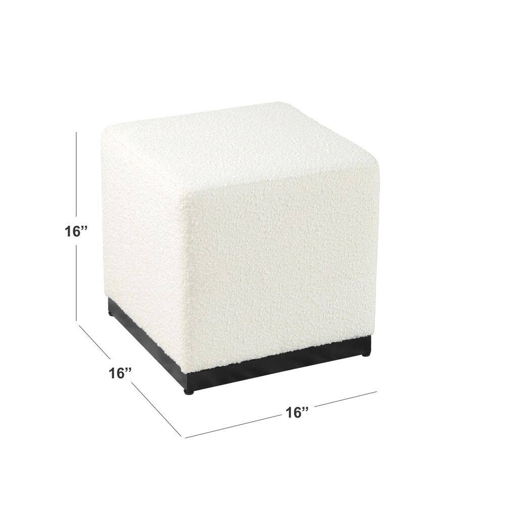 Cream Boucle Cube Ottoman with Black Metal Base