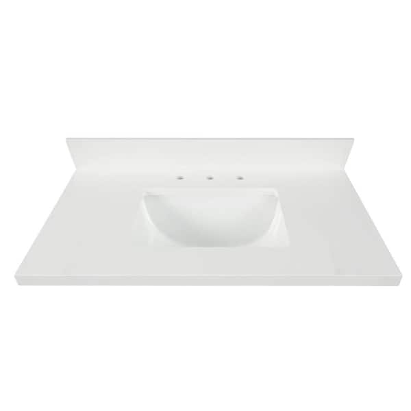 Home Decorators Collection 37 in. W x 22 in D Quartz White Rectangular Single Sink Vanity Top in Snow White
