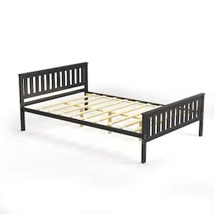 Brown Wooden Frame Full Size Platform Bed with Headboard, Not Need Box Spring