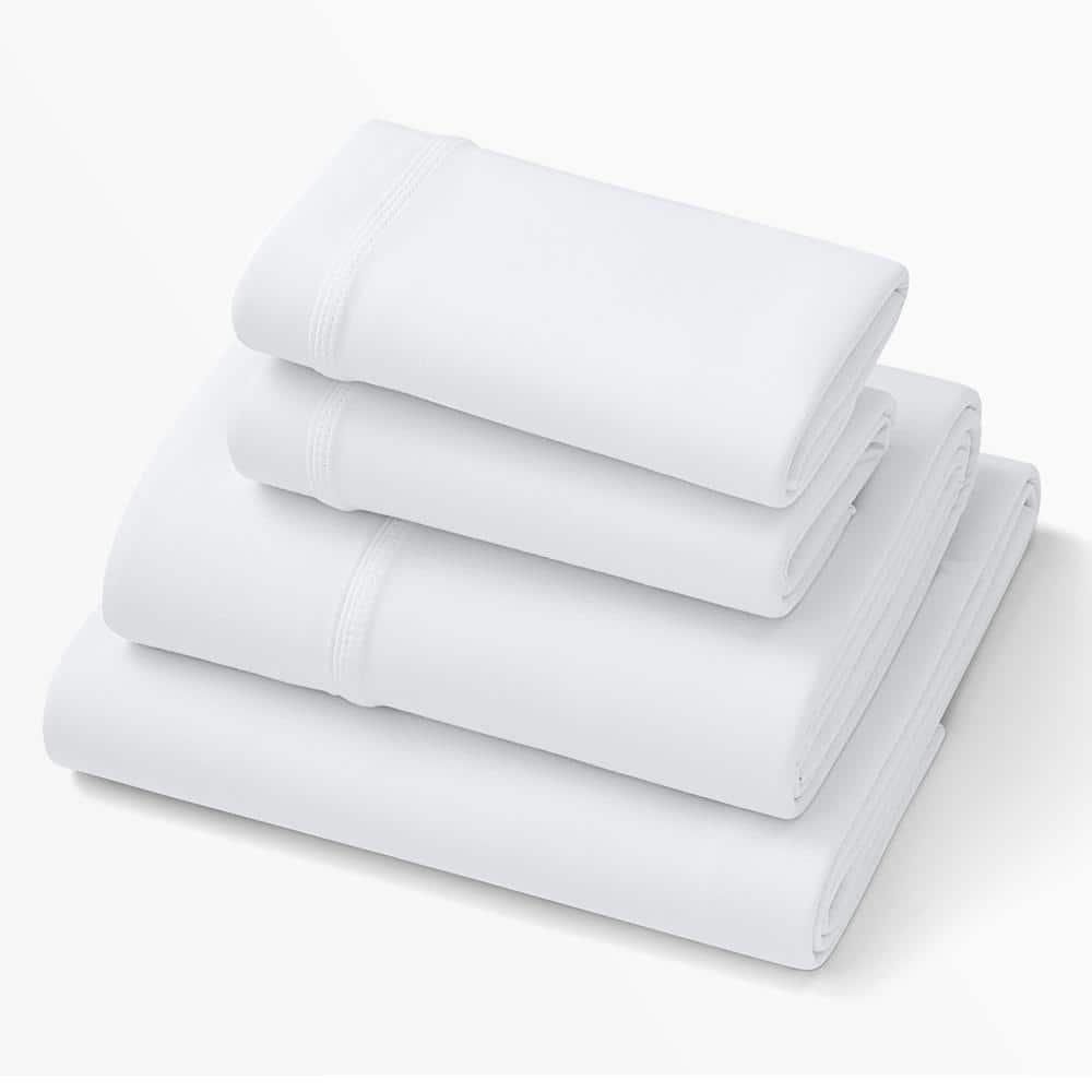 PURPLE SoftStretch 4-Piece True White Solid Full Bamboo Sheet Set 10-38 ...