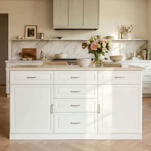 White Wood 78.7 in. Kitchen Island with 9 Drawers, 2 Cabinets, 4 Interior Shelves, Double Table Top, USB Power Outlet
