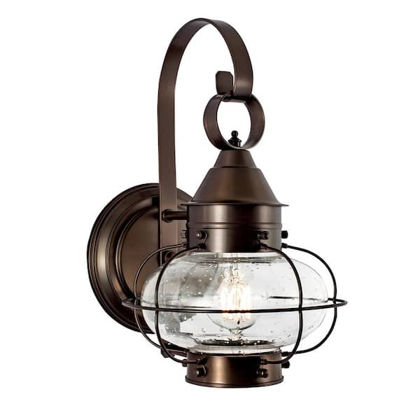 NORWELL Small Cottage Onion 1-Light Bronze Outdoor Wall Lantern Sconce with Seedy Glass